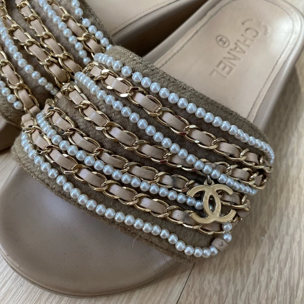 CHANEL Beige and Gold Sandals - Picture 1 of 7